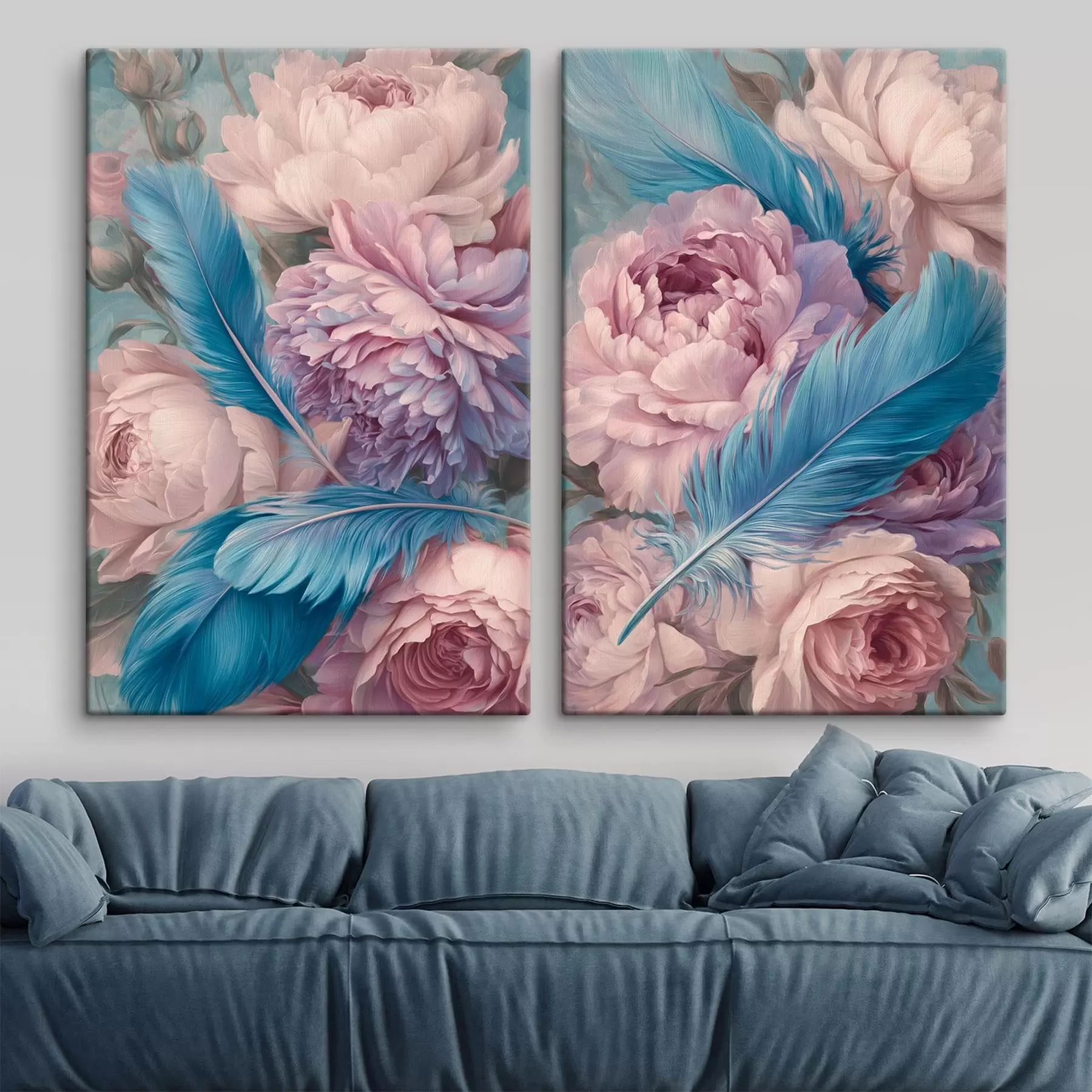 Tableau plumes parmi les pivoines m30092