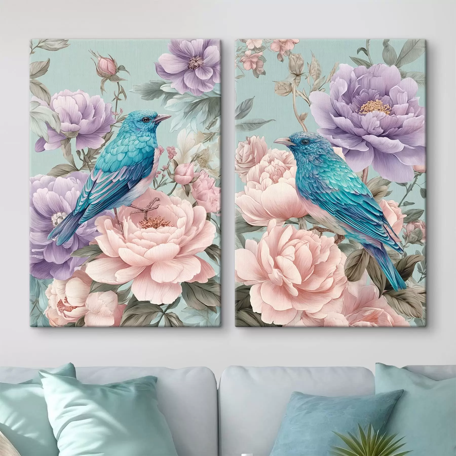 Tableau oiseaux chantant dans les roses m30094