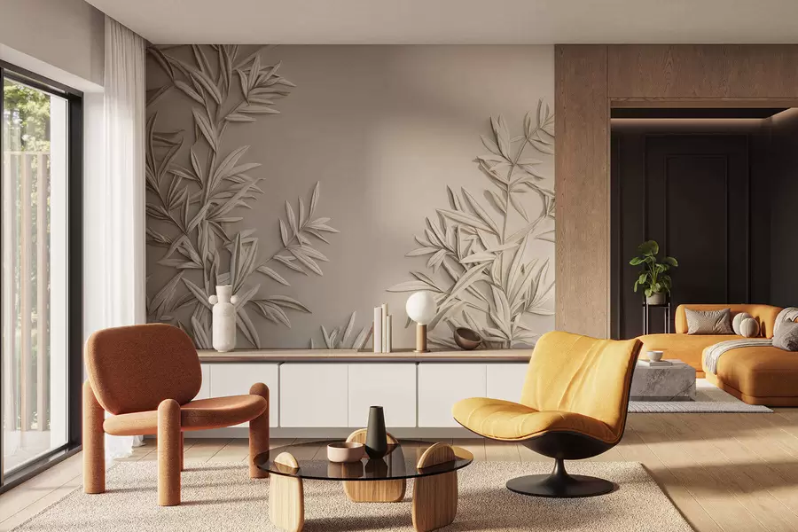 Papier peint Imitation de feuilles en bas-relief w05244