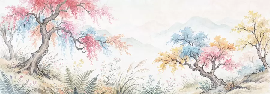 Papier peint Jardin coloré peint sur un mur en béton w05246