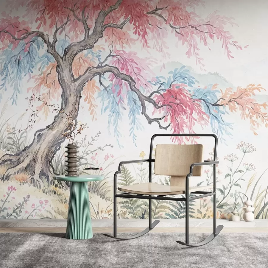 Papier peint Jardin coloré peint sur un mur en béton w05246