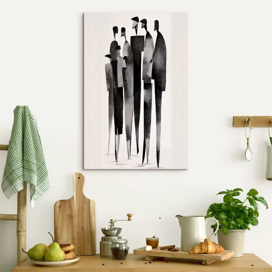 Tableau figures humaines minimalistes allongées, debout en rang s48068