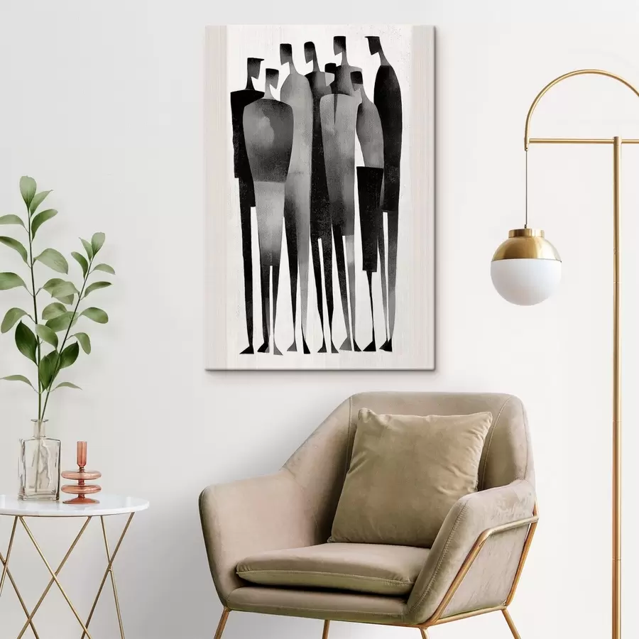 Tableau figures humaines minimalistes allongées, debout en rang s48069