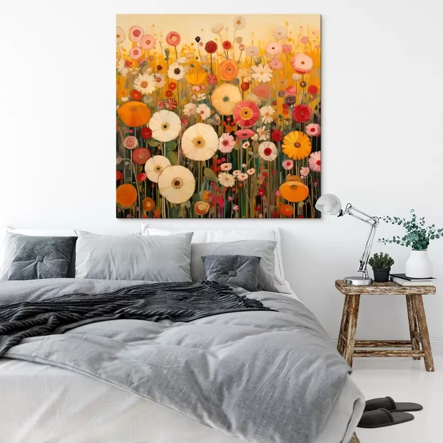 Tableau champ de fleurs ornementales aux couleurs vives s48112