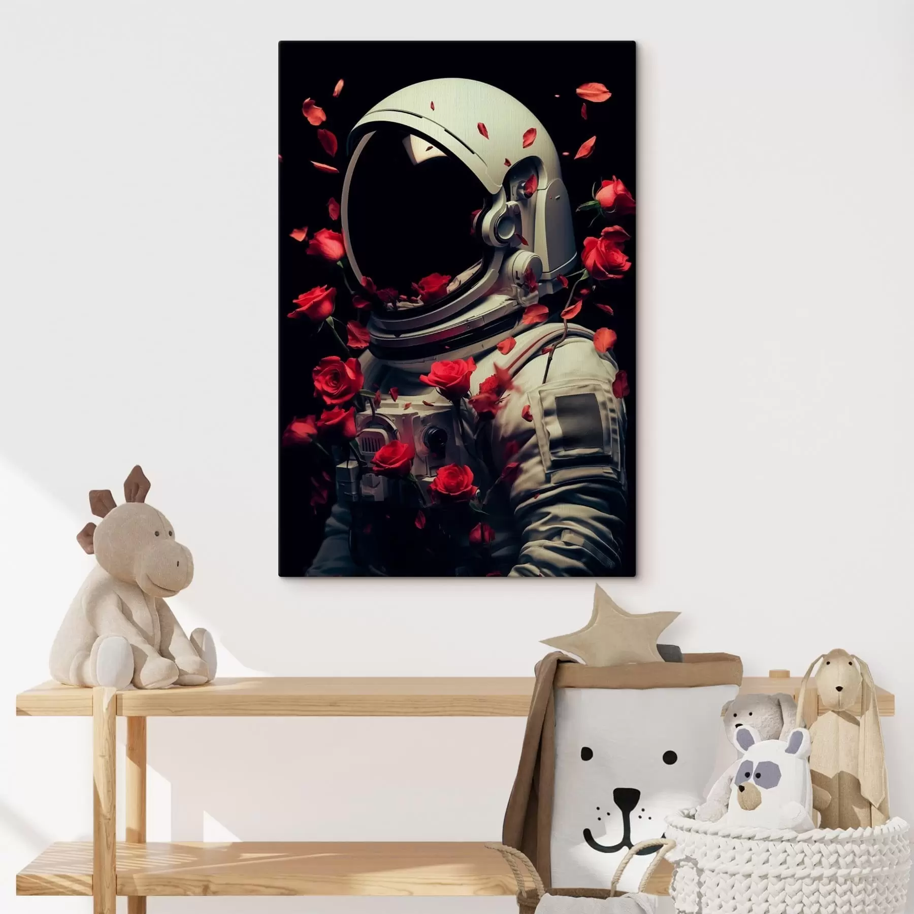 Tableau portrait surréaliste d'un astronaute en combinaison spatiale blanche s48113