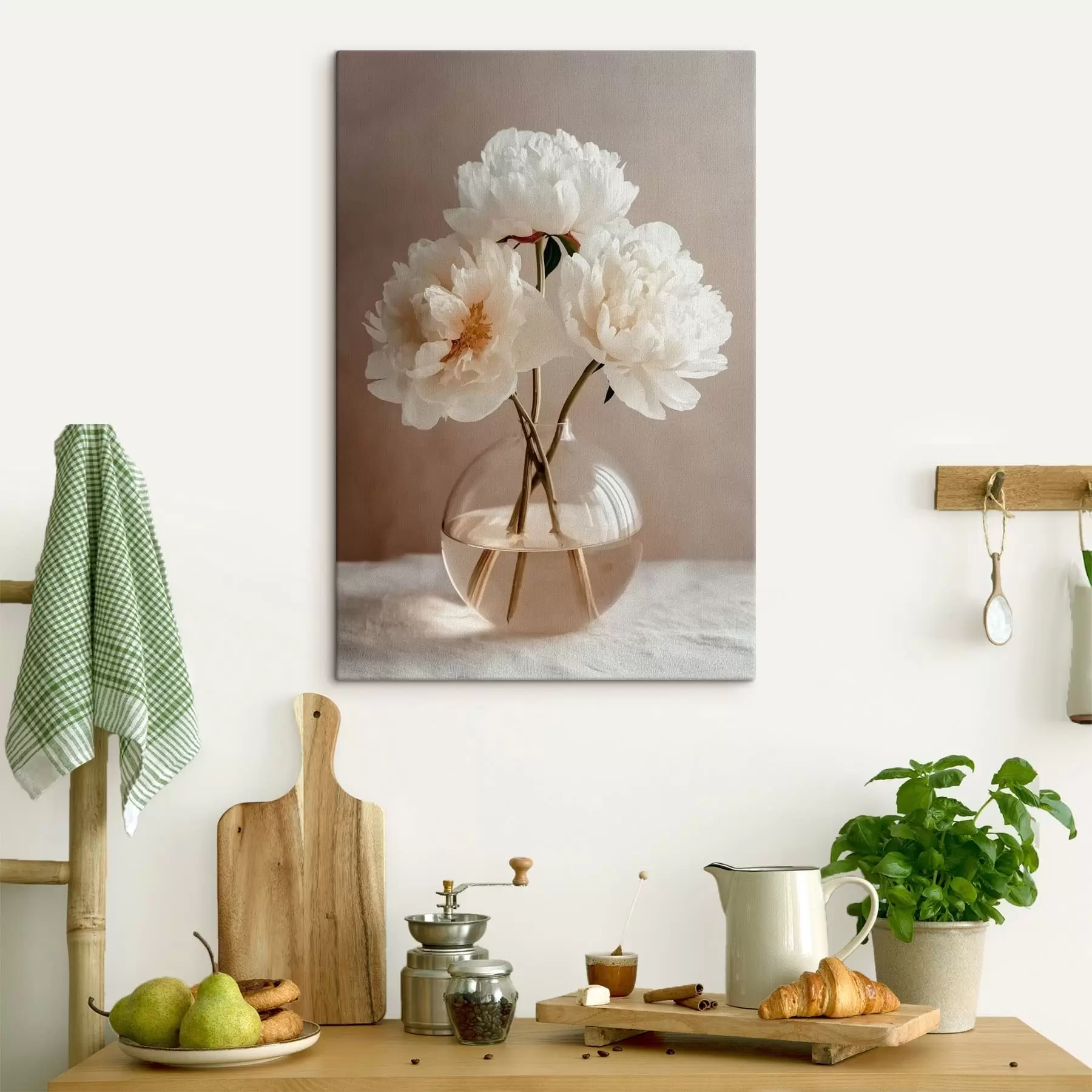 Tableau nature morte minimaliste et aérienne avec des pivoines s48119