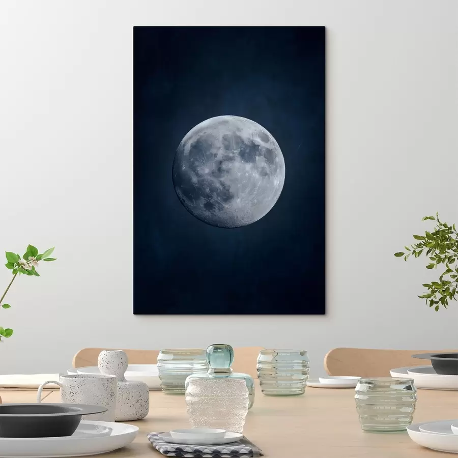 Tableau pleine lune centrée sur un fond texturé bleu marine foncé s48122