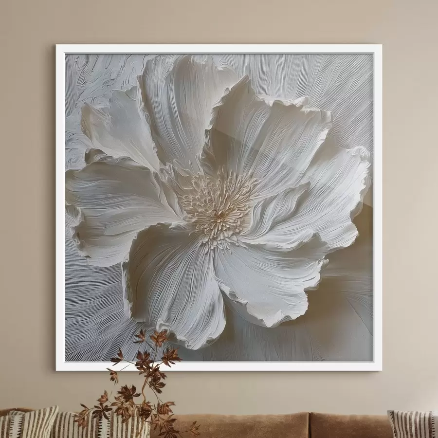 Papier peint sculpture florale en relief en plâtre blanc f48064