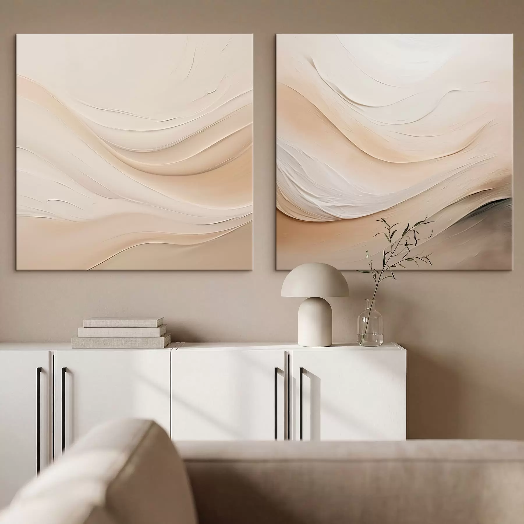 Tableau Vagues abstraites dans les tons beiges m30101