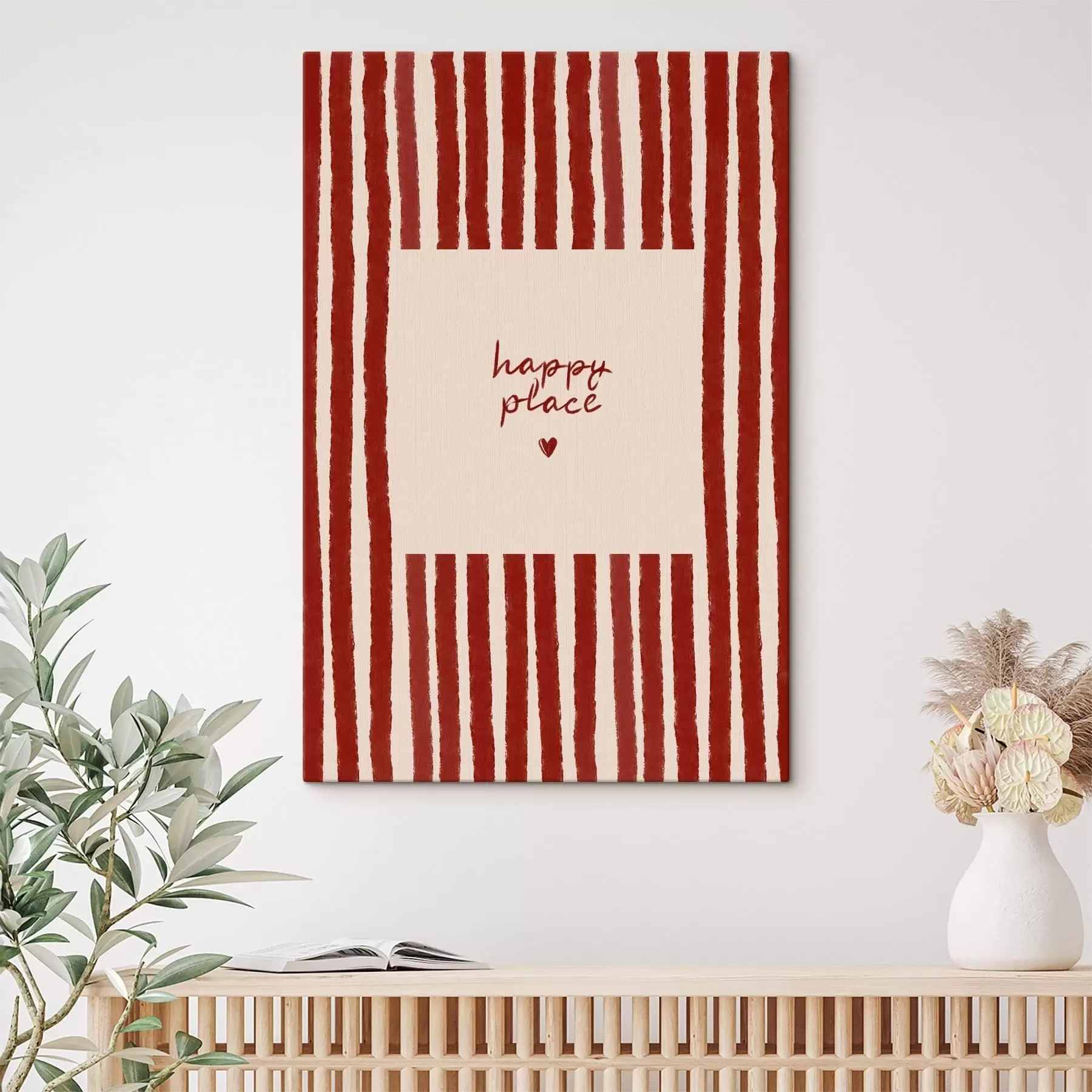 Papier peint Rayures rouges avec texte « happy place » s48025
