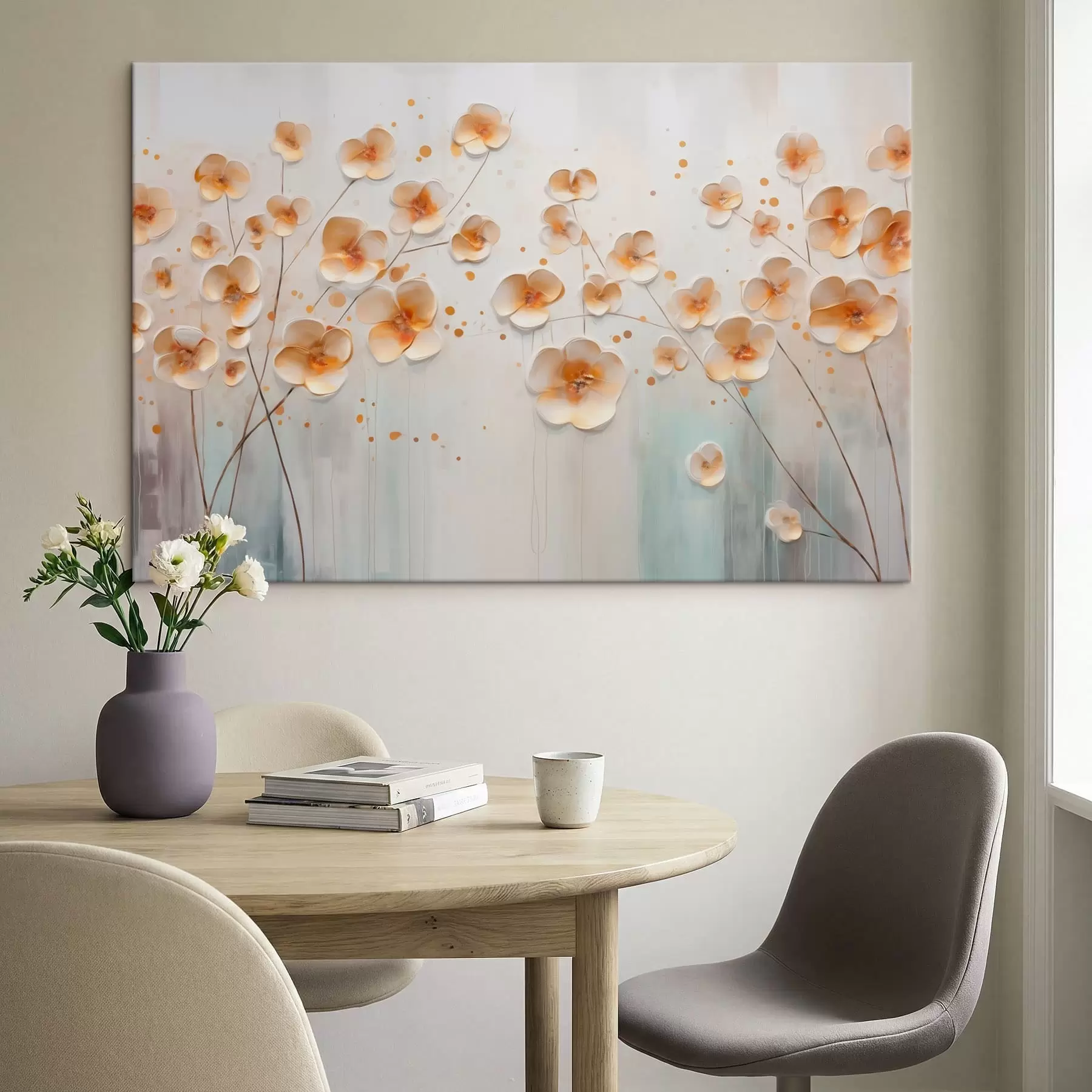 Tableau Fleurs claires avec des accents orange s48087