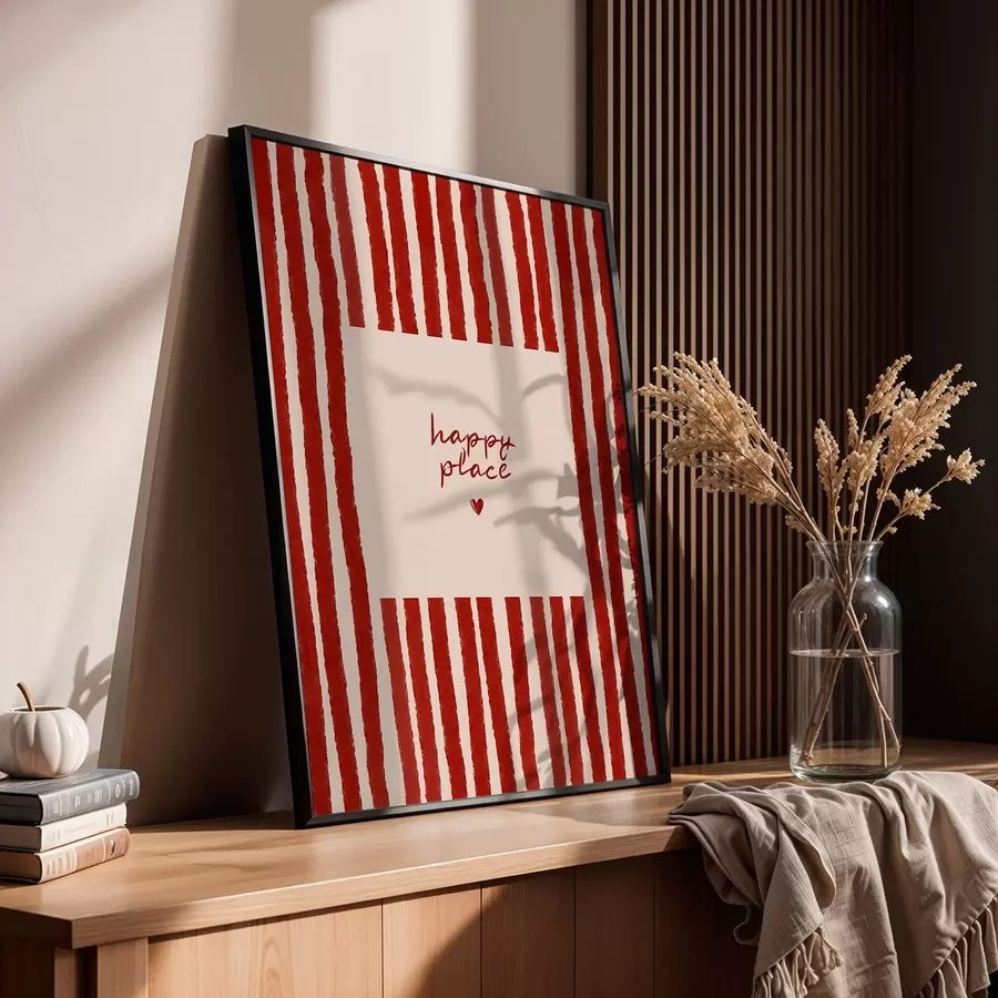 Papier peint Rayures rouges avec texte « happy place » f48025