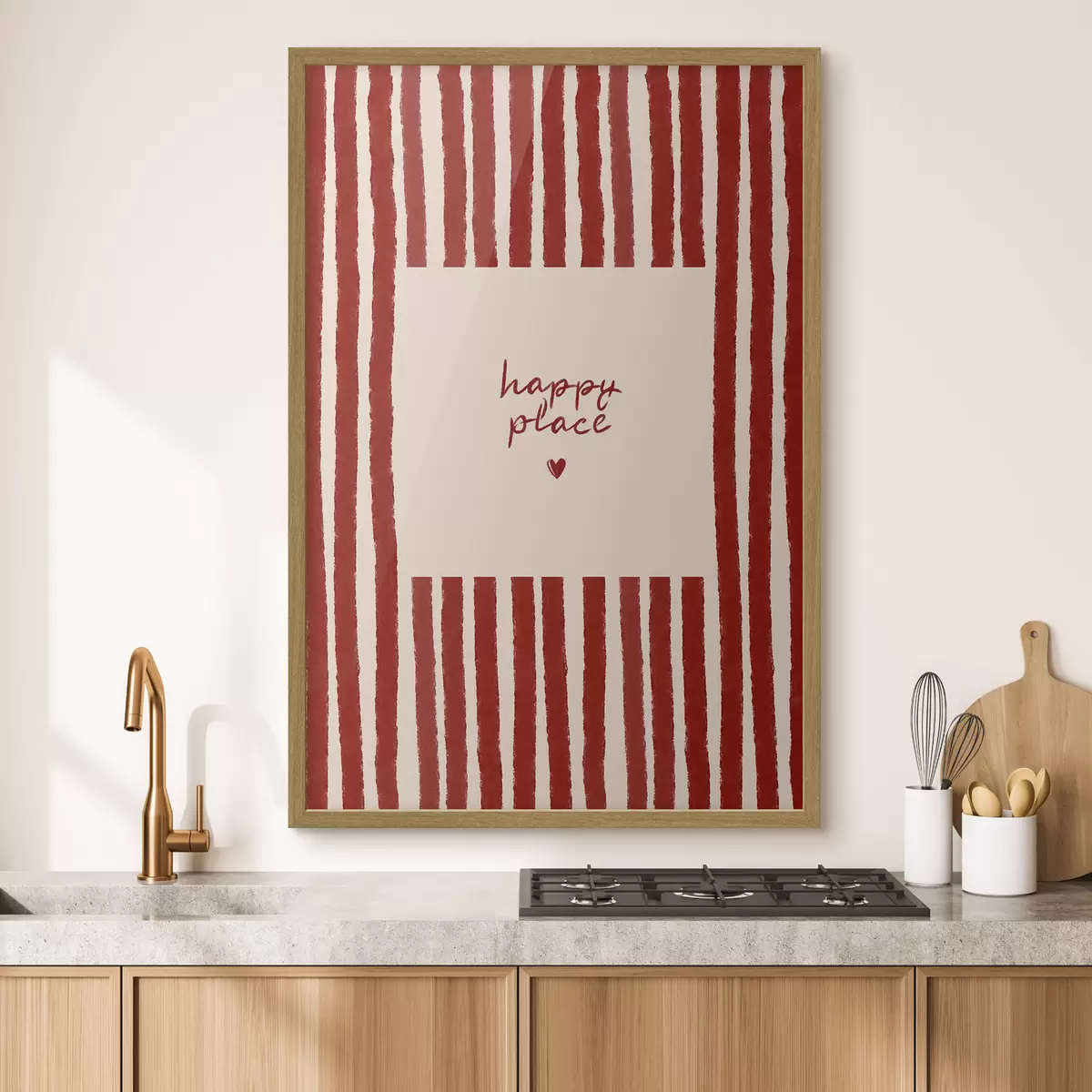 Poster Rayures rouges avec texte « happy place » f48025
