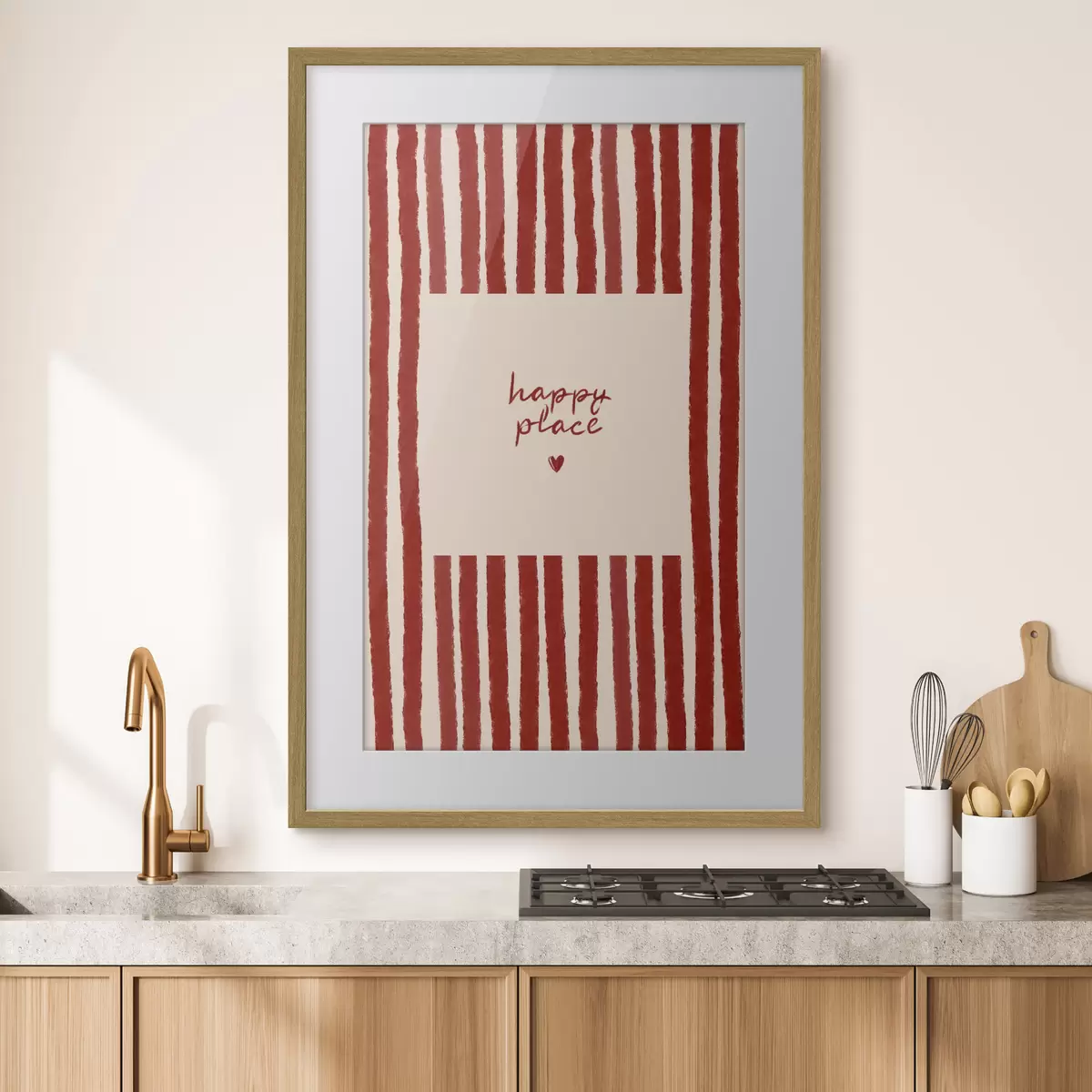 Poster Rayures rouges avec texte « happy place » f48025