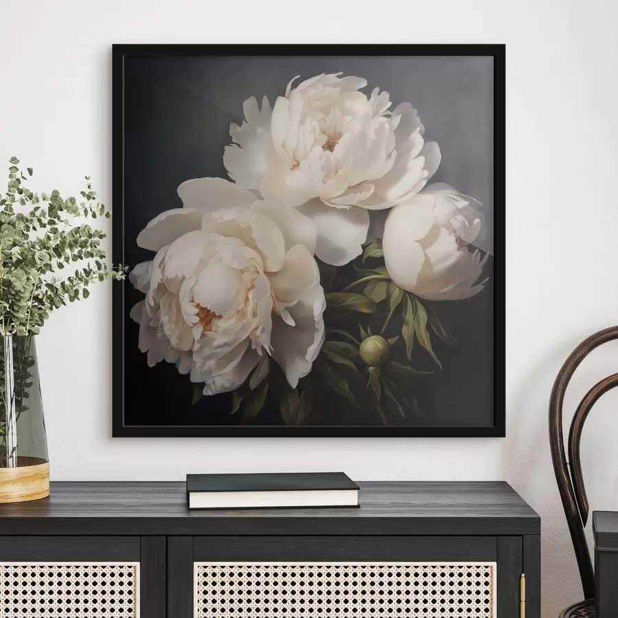 Papier peint Pivoines blanches sur fond sombre f48101
