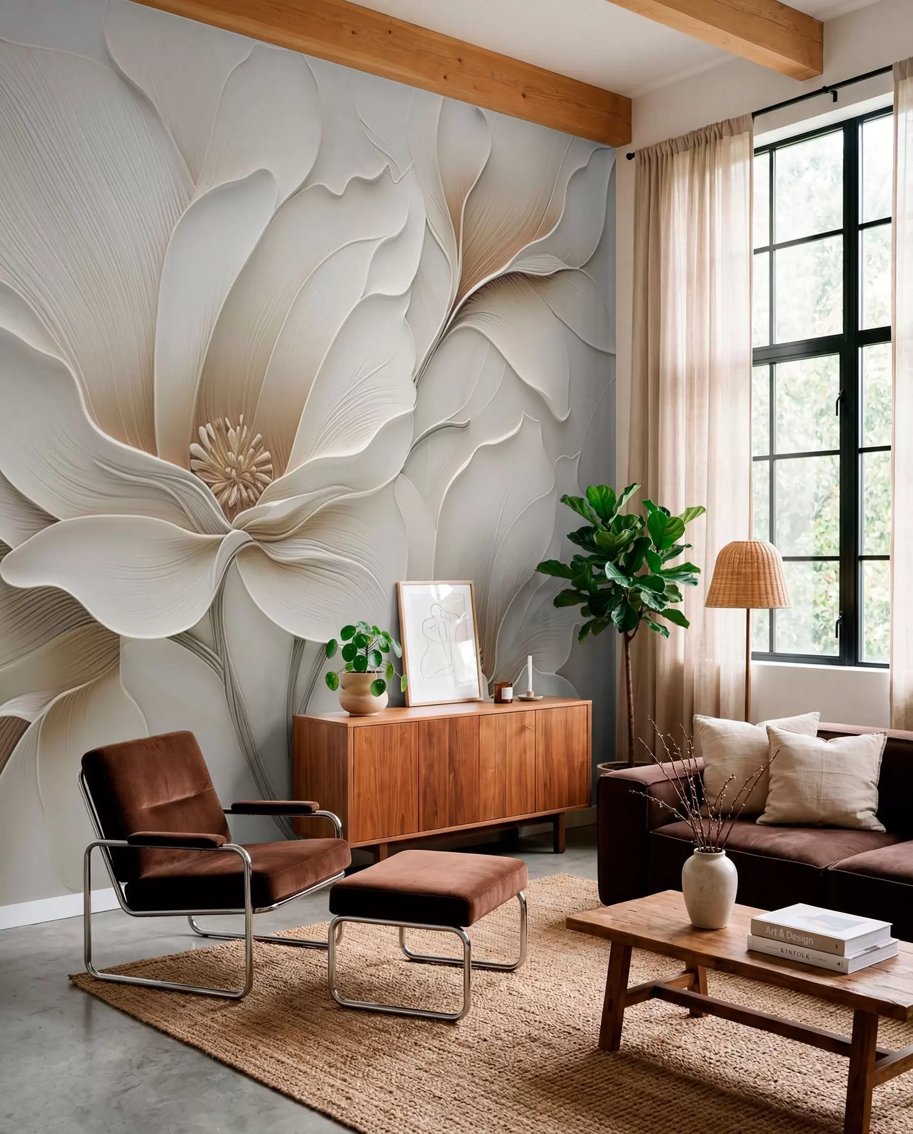 Papier peint Plis d’une fleur ivoire w05269