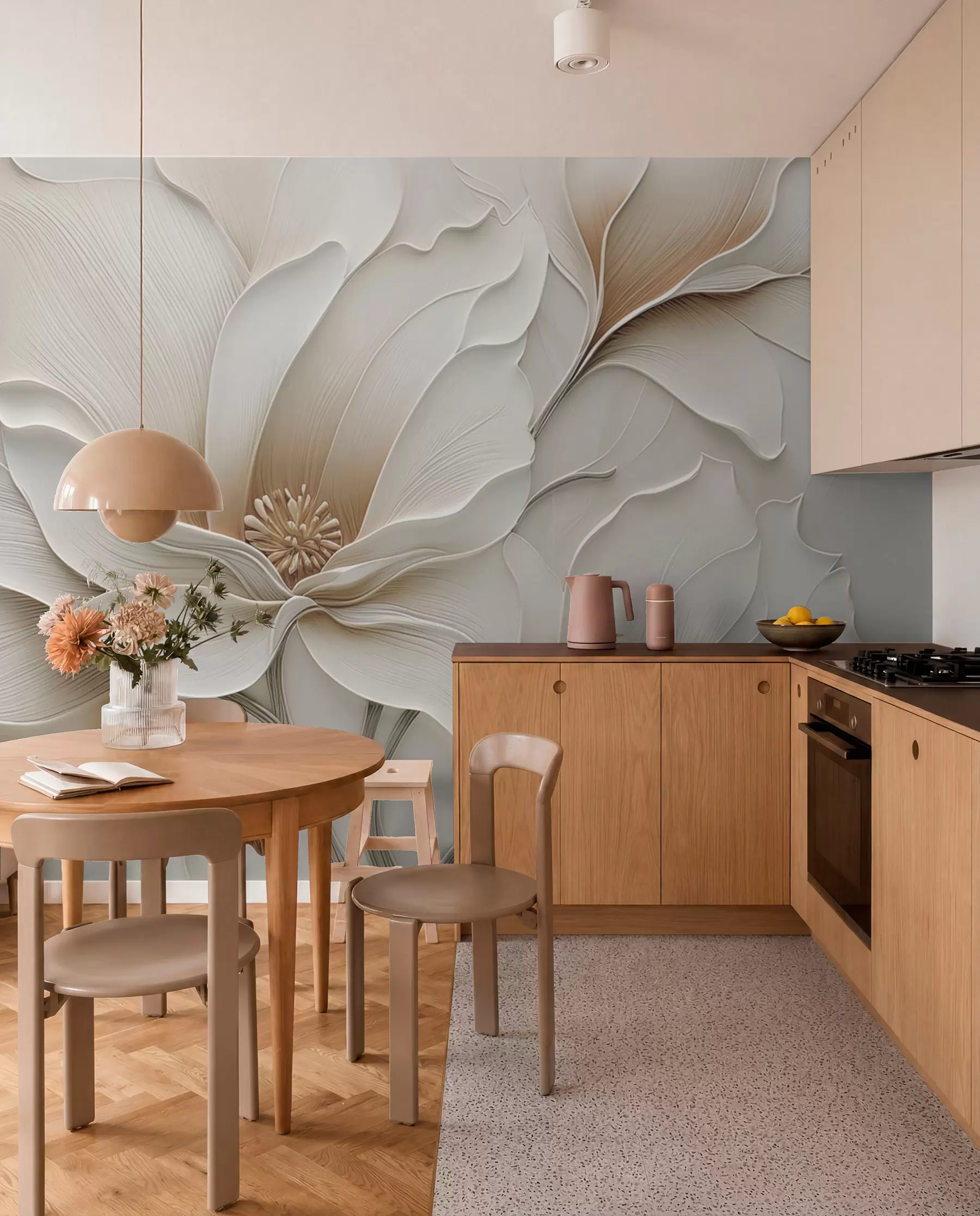 Papier peint Gros plan sur un relief floral beige en relief w05269
