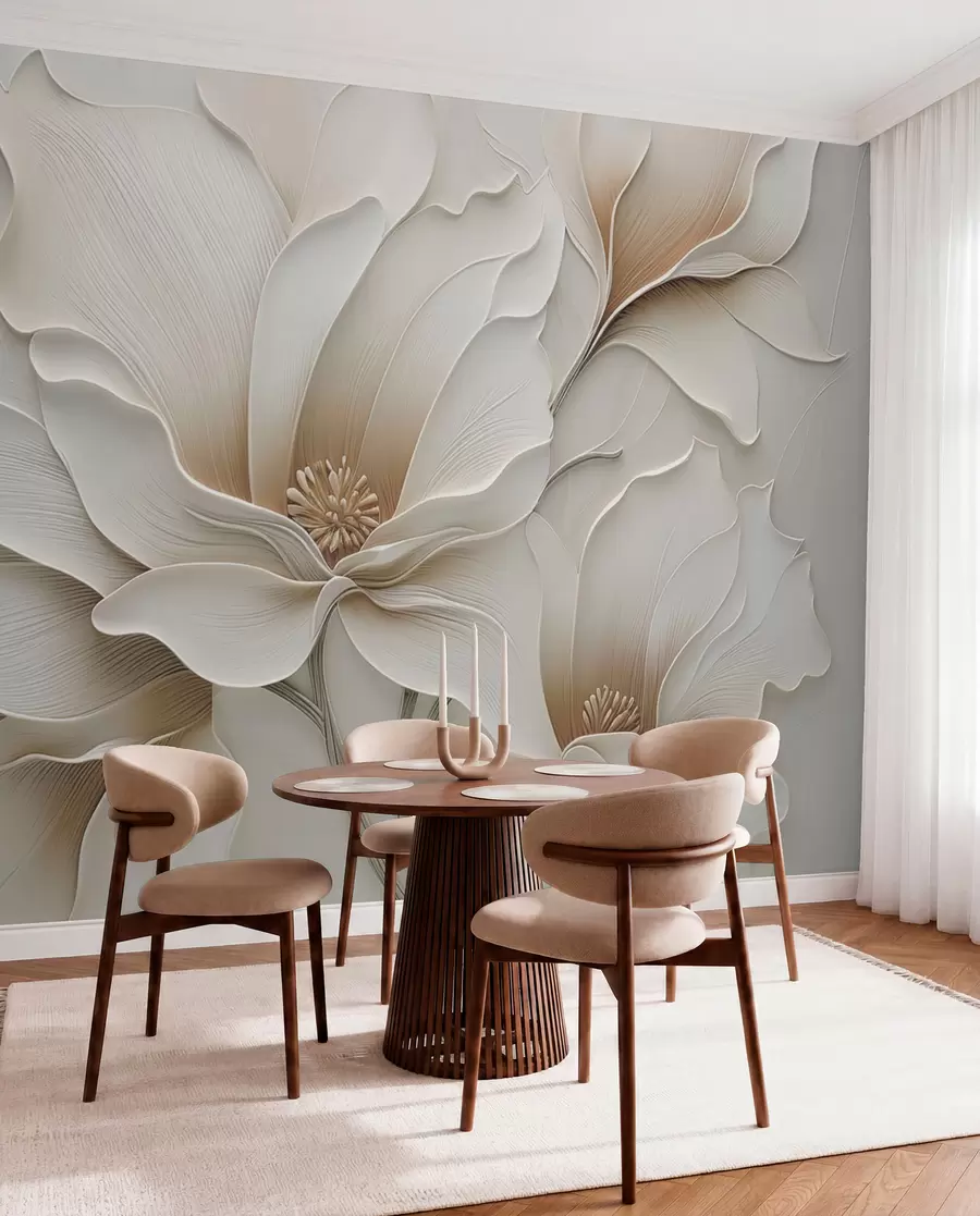 Papier peint Gros plan sur un relief floral beige en relief w05269