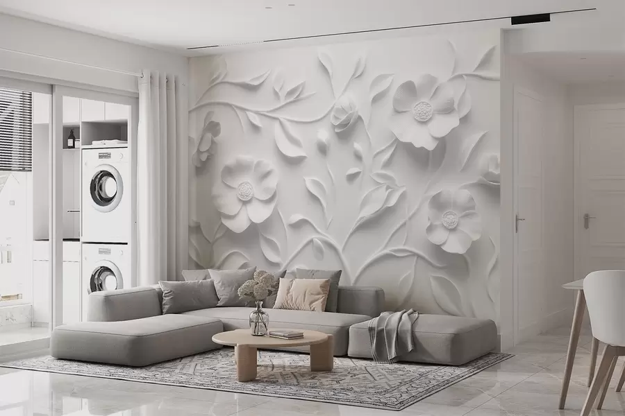 Papier peint Ornement floral gris en relief w09710