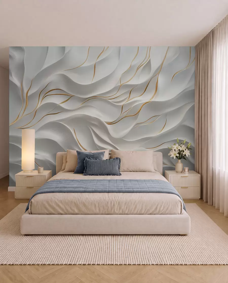 Papier peint Vagues grises en relief avec des accents jaunes w09724