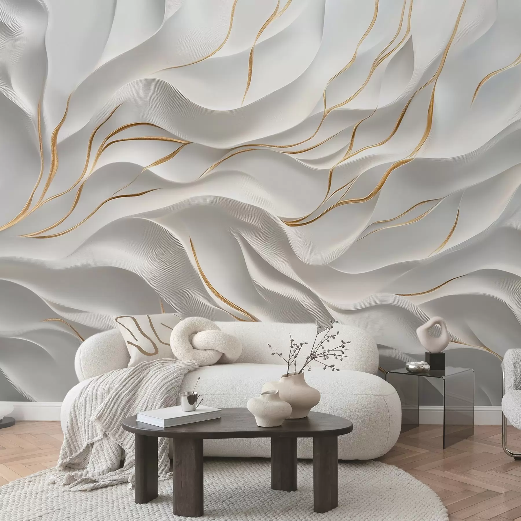 Tableau Vagues grises en relief avec des accents jaunes w09724