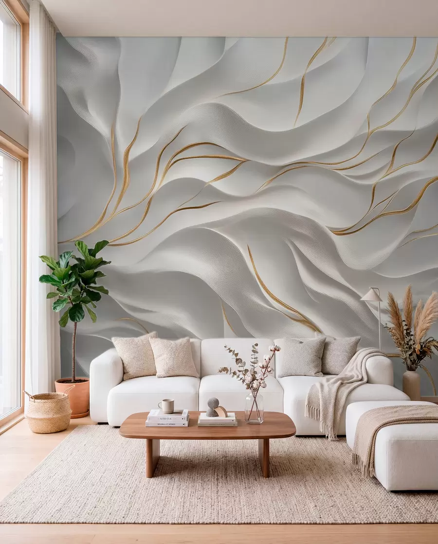 Papier peint Vagues grises en relief avec des accents jaunes w09724