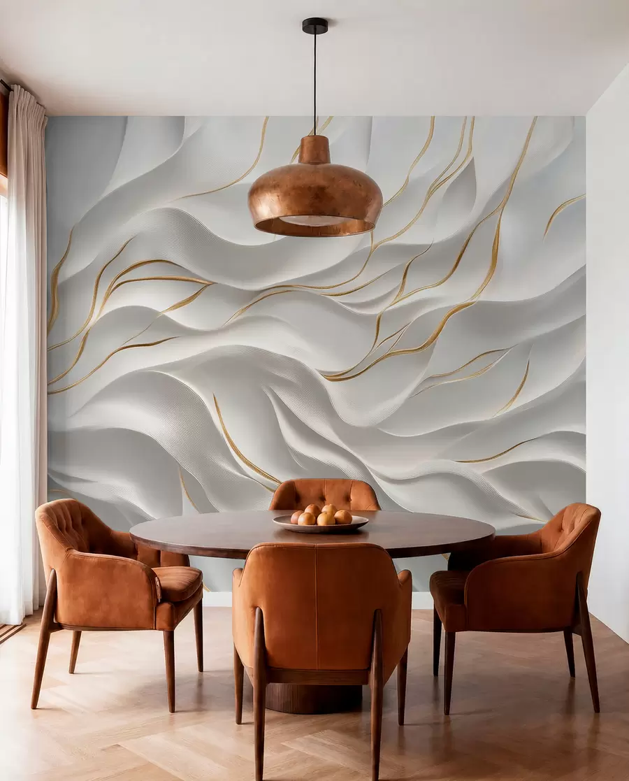 Papier peint Vagues grises en relief avec des accents jaunes w09724