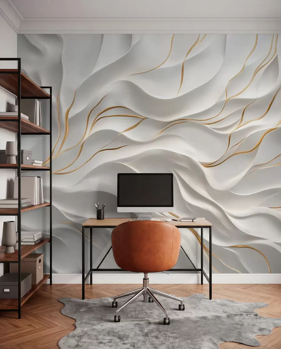 Papier peint Vagues grises en relief avec des accents jaunes w09724