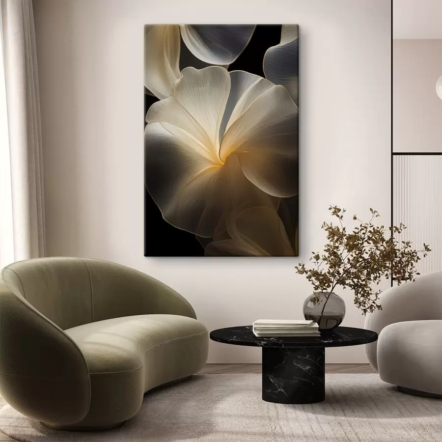 Tableau Pétales abstraits translucides aux lignes délicates, sur fond sombre s47860