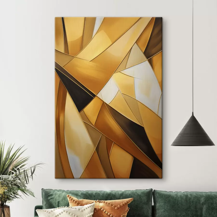 Tableau Formes géométriques abstraites dans des tons orange, marron et blanc avec des contours fins sur un fond texturé. s47863