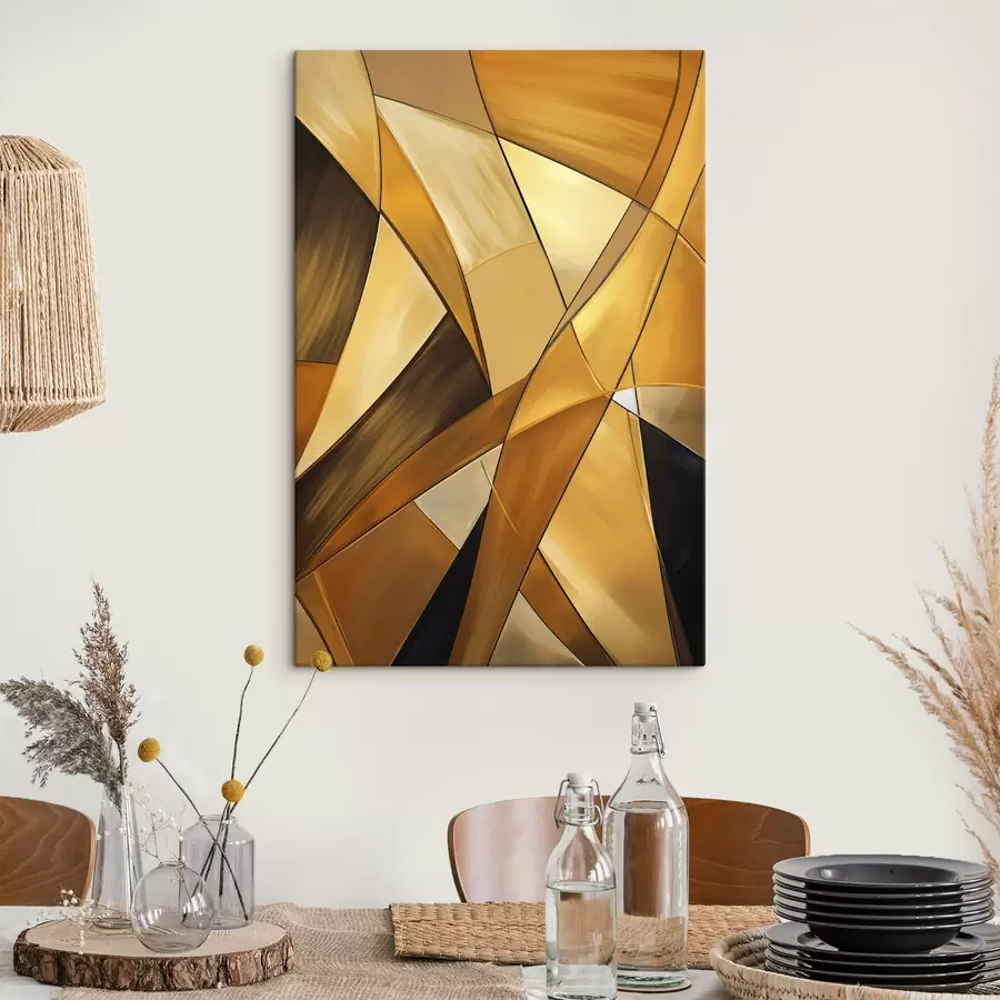 Tableau Formes géométriques abstraites dans des tons orange, marron et blanc avec des contours fins sur un fond texturé. s47864