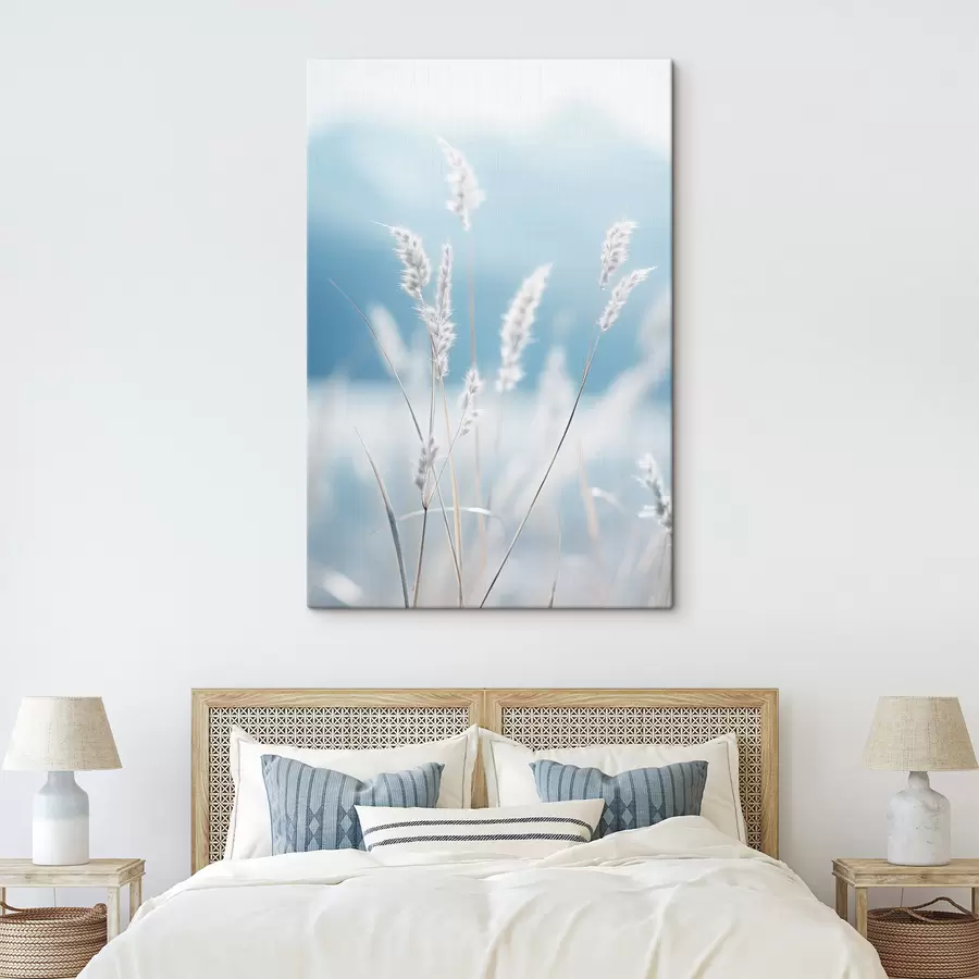 Tableau Herbe blanche et duveteuse sur fond de ciel bleu pâle, avec une faible profondeur de champ s47880