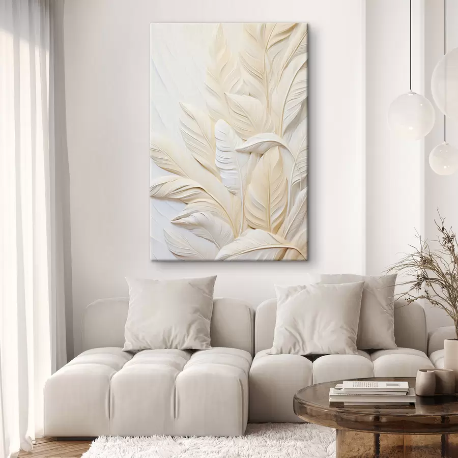 Tableau Plumes de couleur crème se chevauchant, sur un fond clair et doux. s47883