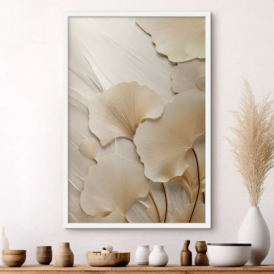 Papier peint Feuilles de ginkgo abstraites sur fond clair texturé, composition élégante et abstraite f47867