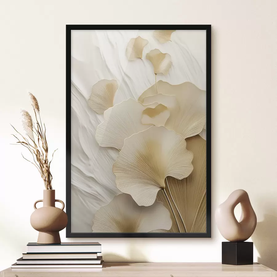 Papier peint Feuilles de ginkgo abstraites sur fond clair texturé, composition élégante et abstraite f47868