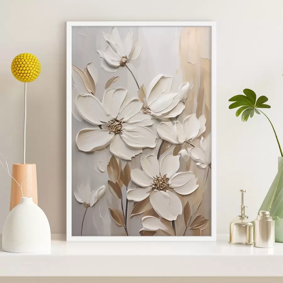 Papier peint Fleurs blanches en relief f47873