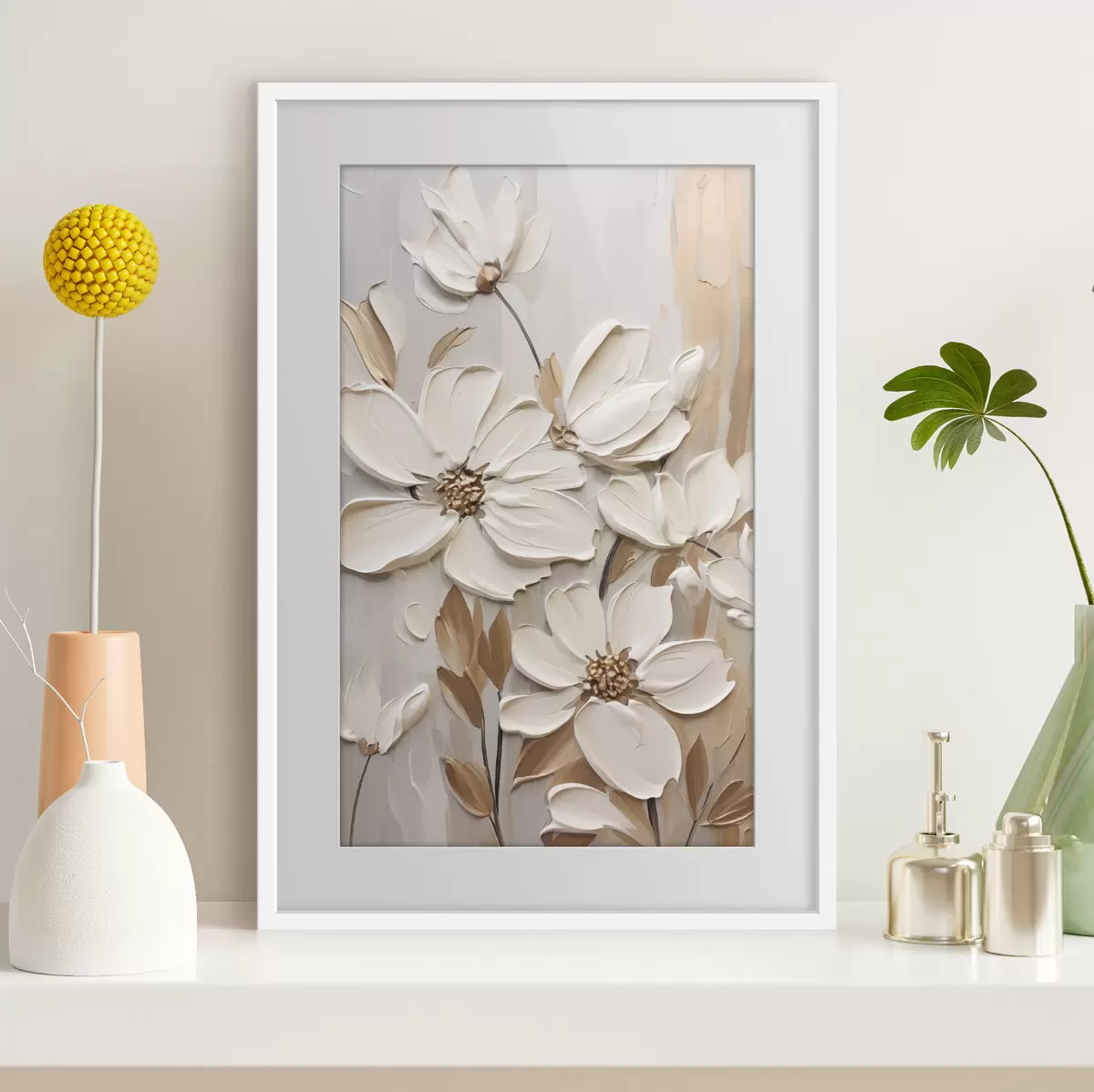 Poster Fleurs blanches en relief f47873