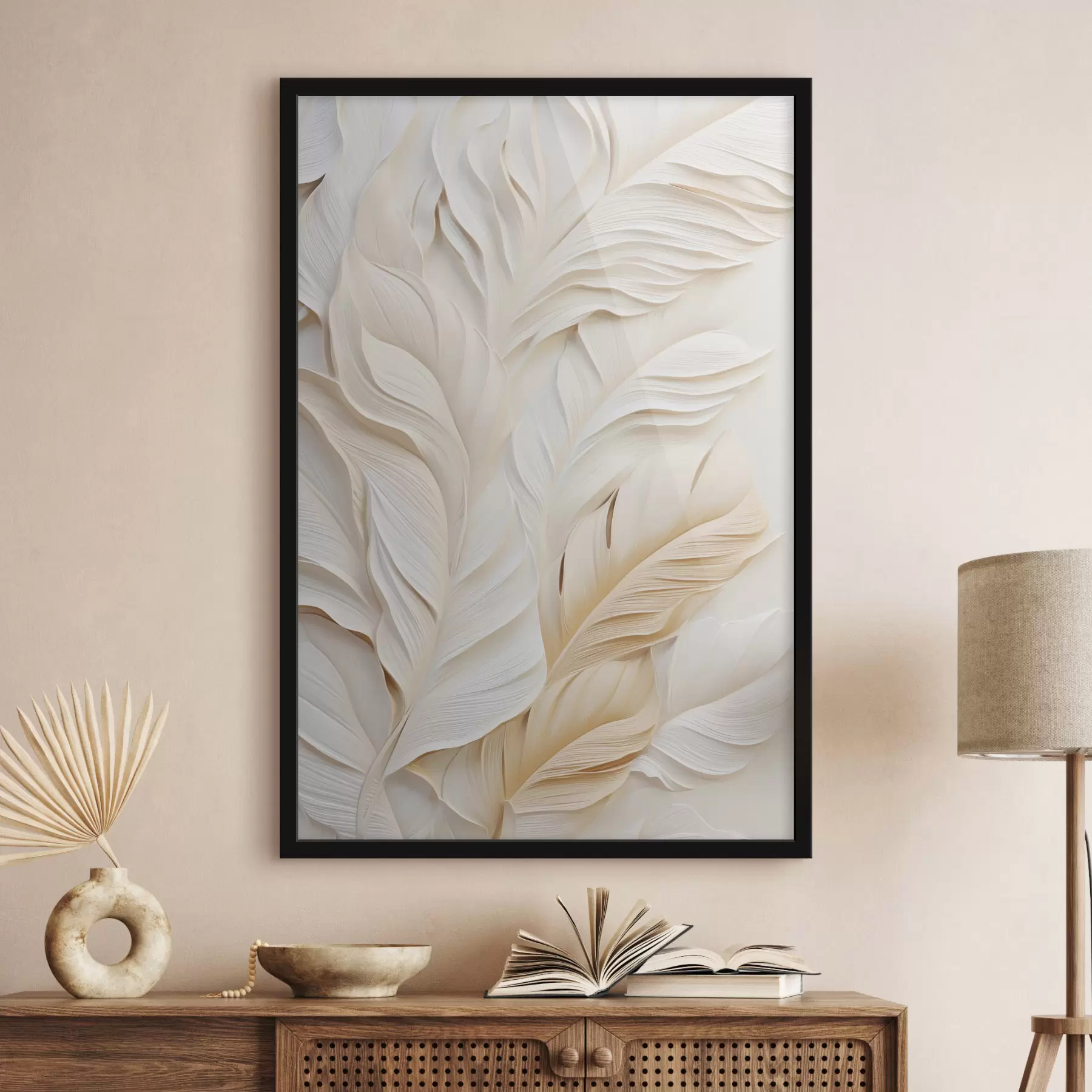 Papier peint Plumes de couleur crème se chevauchant, sur un fond clair et doux. f47884