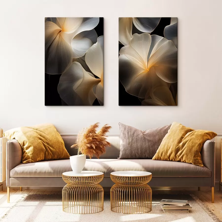 Tableau Pétales abstraits translucides aux lignes délicates, sur fond sombre m30050