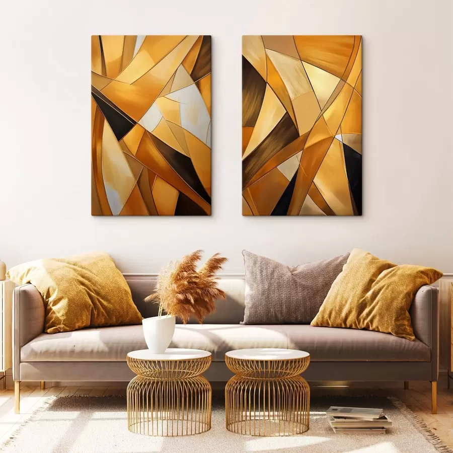 Tableau Formes géométriques abstraites dans des tons orange, marron et blanc avec des contours fins sur un fond texturé. m30052