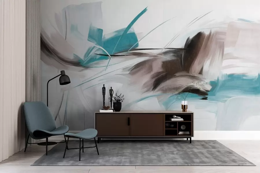 Papier peint Style de peinture abstraite avec des coups de pinceau texturés marron et bleus w09755v1