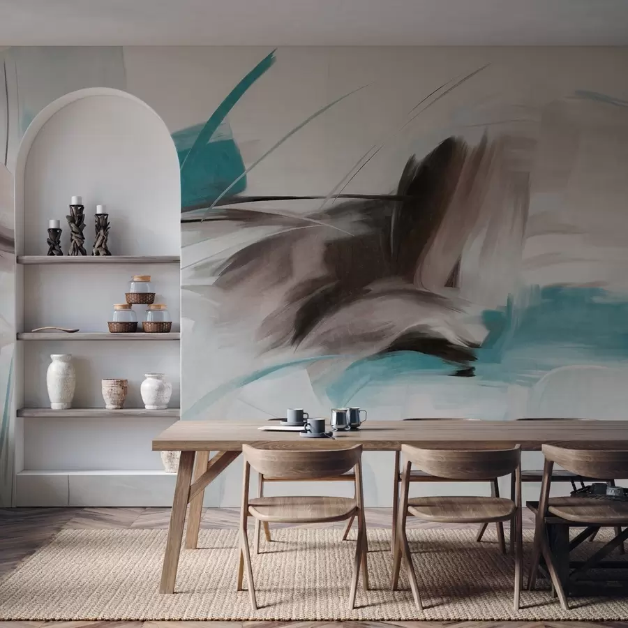 Papier peint Style de peinture abstraite avec des coups de pinceau texturés marron et bleus w09755v1