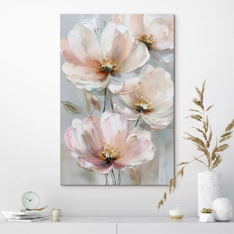Tableau Fleurs blanc-rose avec des coups de pinceau expressifs dans un style peinture à l'huile s47962