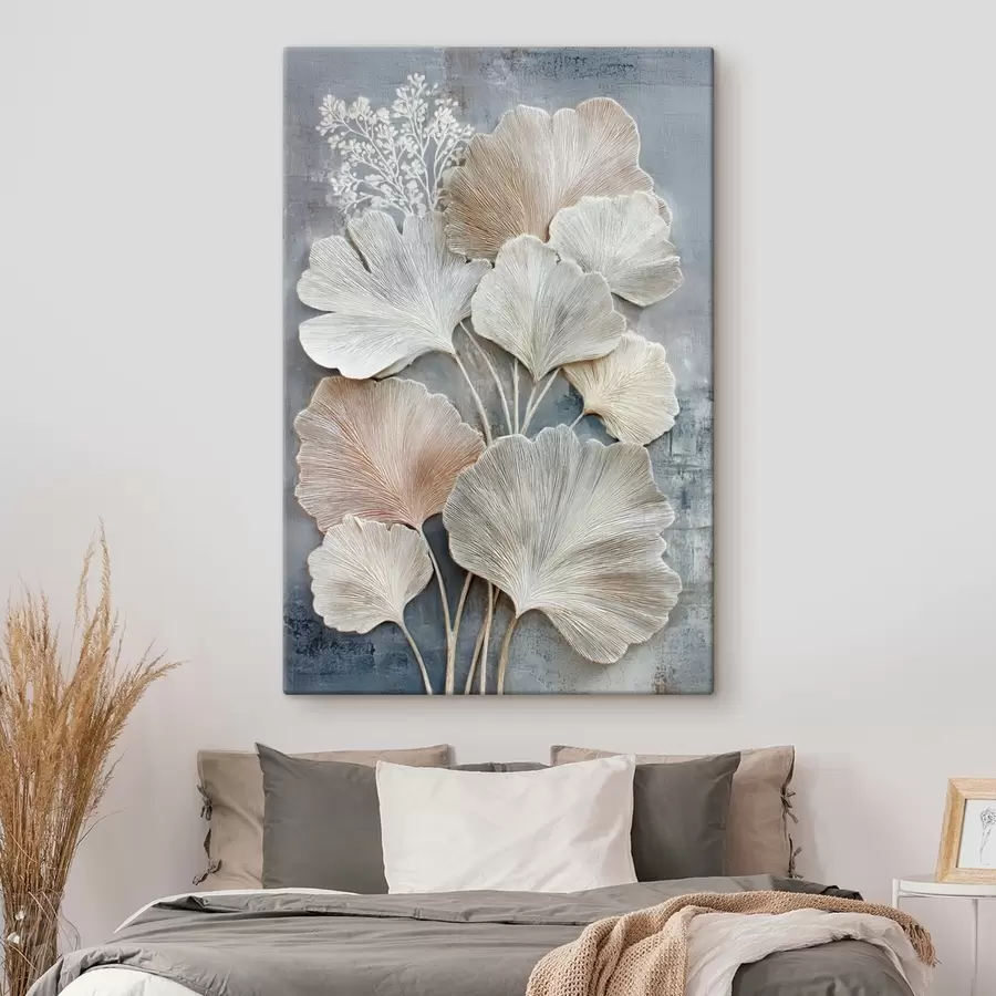 Tableau Composition florale abstraite dans une palette beige-bleu s47963