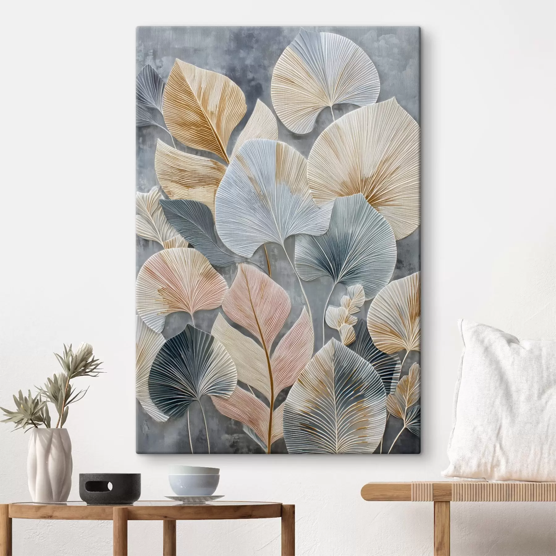 Tableau Feuillage décoratif multicolore avec une texture prononcée sur fond sombre s47964