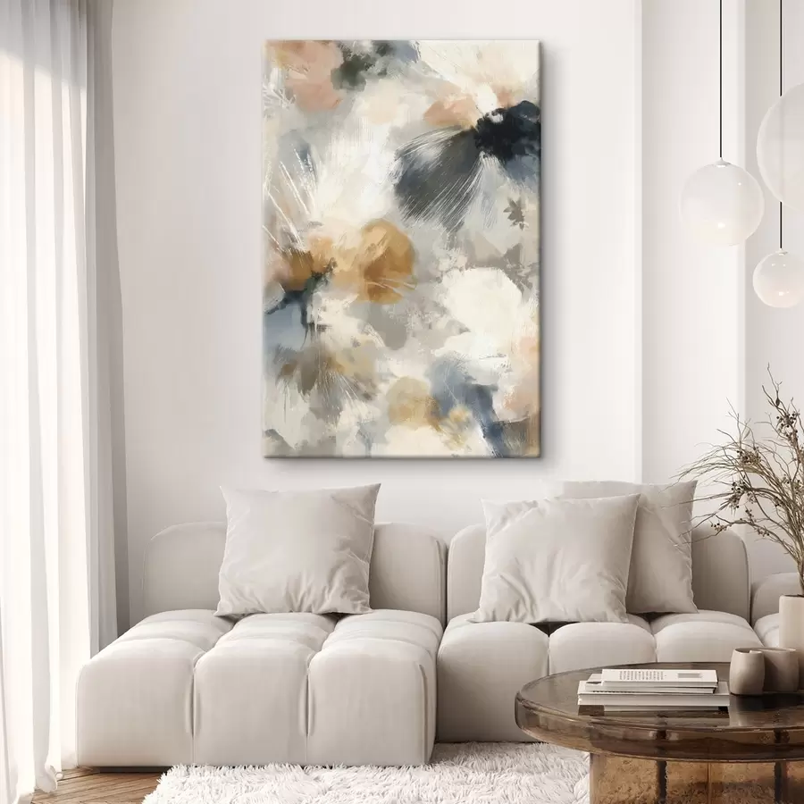 Tableau Composition artistique avec de grandes fleurs et des motifs graphiques linéaires s47971