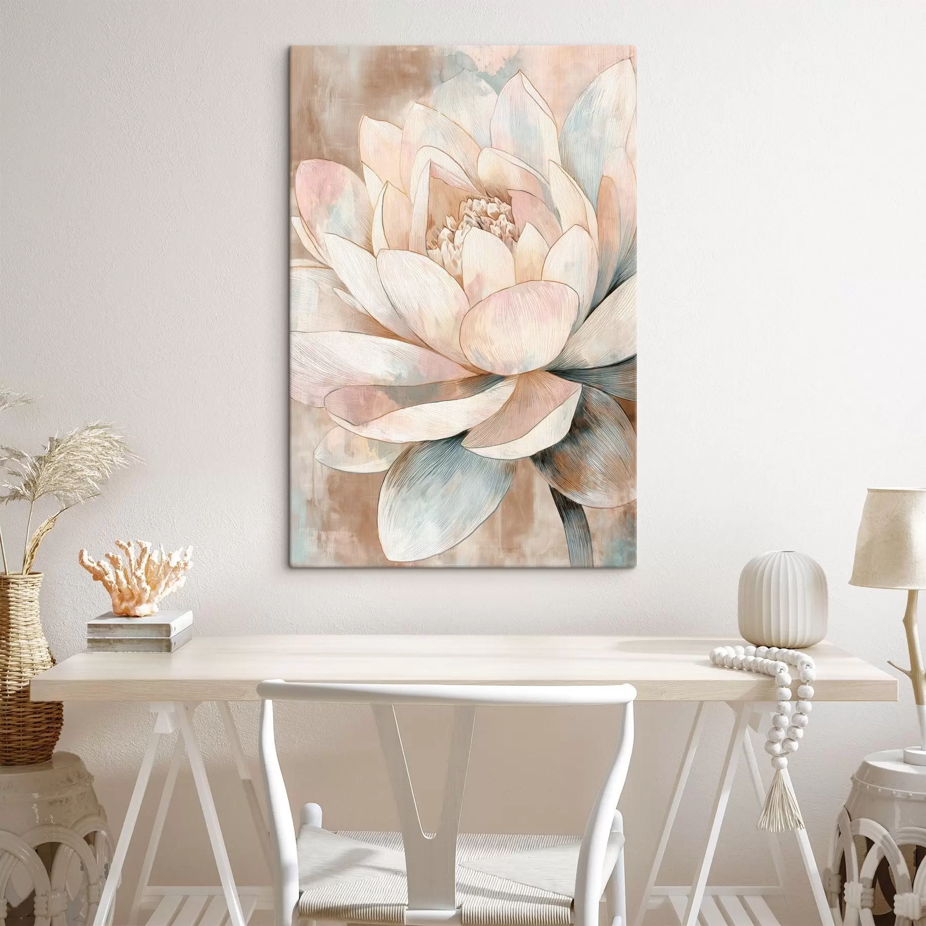 Tableau Grand lotus aux tons pastel dans un style minimaliste s47973