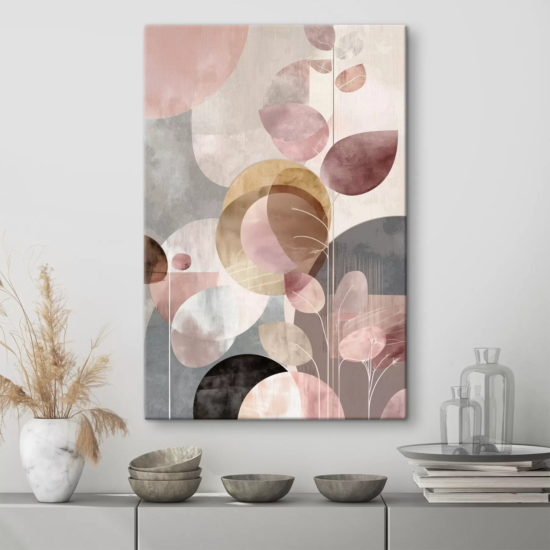 Tableau Art floral dans les tons beige-rose dans un style minimaliste s47976