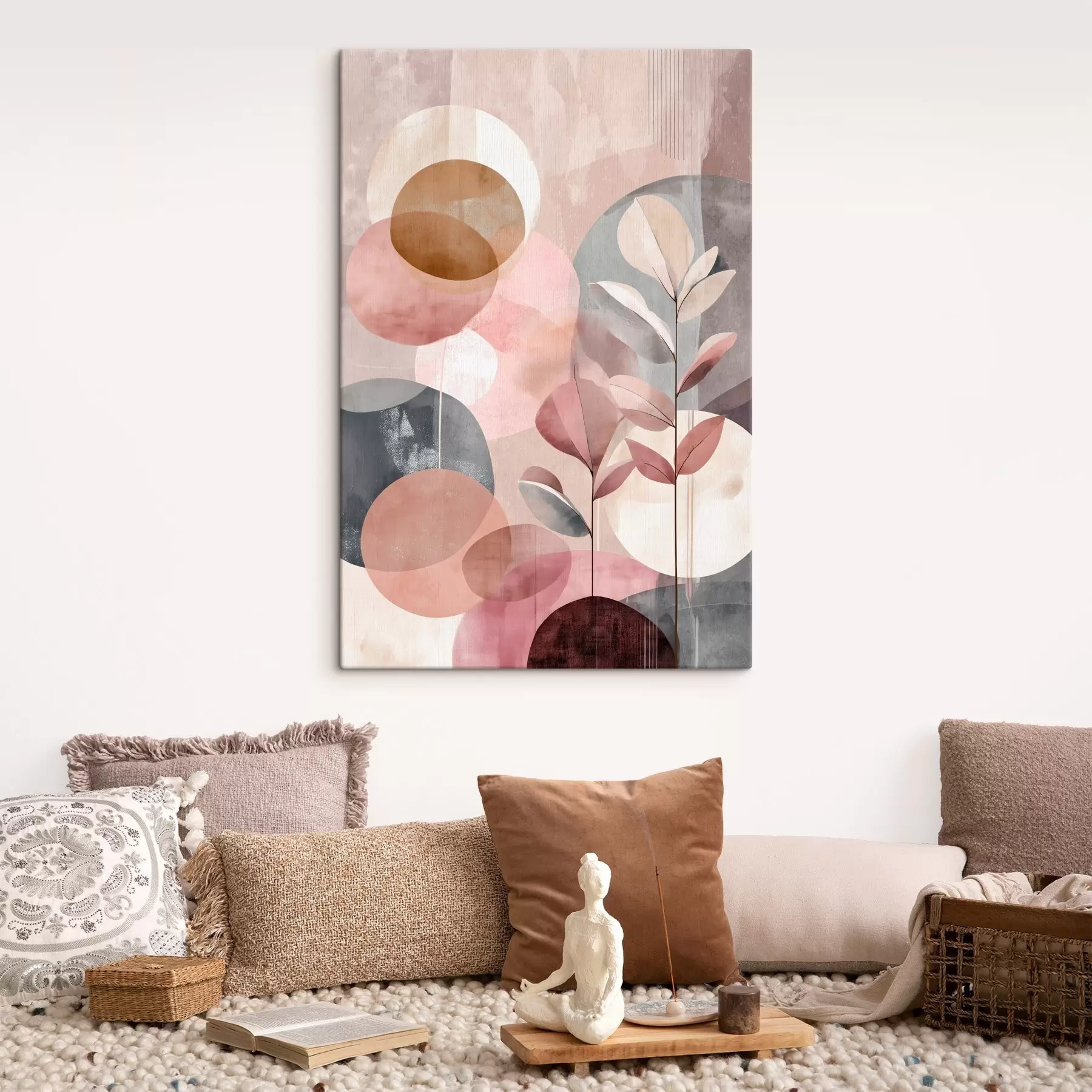 Tableau Composition abstraite avec des cercles dans une palette de couleurs rose terre cuite s47977