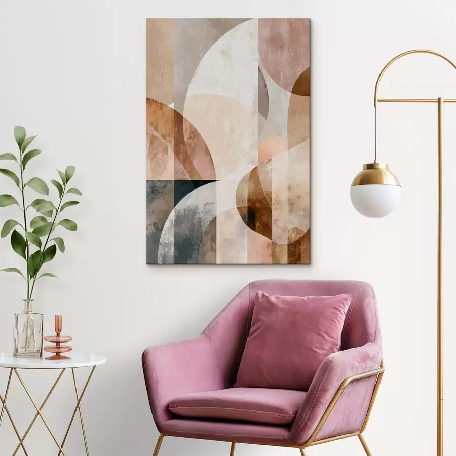 Tableau Composition moderne avec des formes circulaires et des traits verticaux s47980